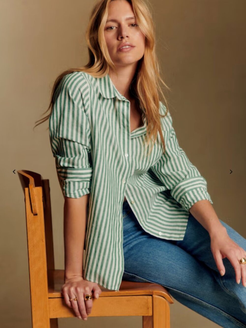 Sezane Green and White Striped Button-Down Tomboy Shirt
